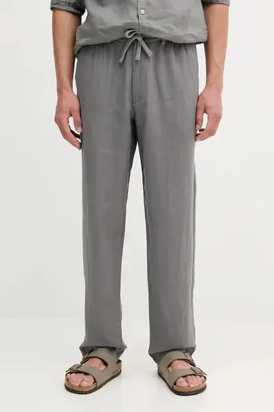 Lněné kalhoty United Colors of Benetton tmavomodrá barva, přiléhavé, 4AGHUF00M