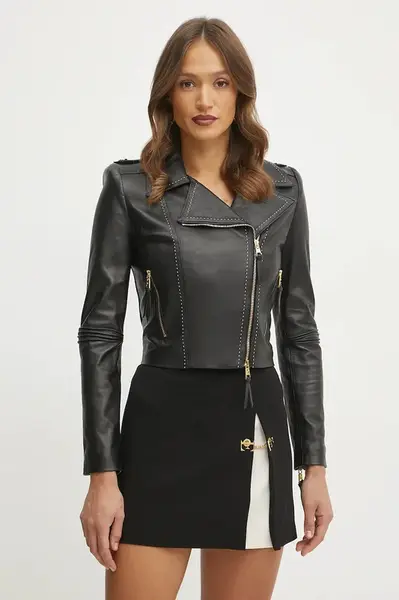 Kožený křivák Elisabetta Franchi černá barva, přechodná, GD47Z51E2