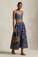 Bavlněná sukně Polo Ralph Lauren tmavomodrá barva, midi, áčková, 211967635