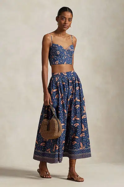 Bavlněná sukně Polo Ralph Lauren tmavomodrá barva, midi, áčková, 211967635