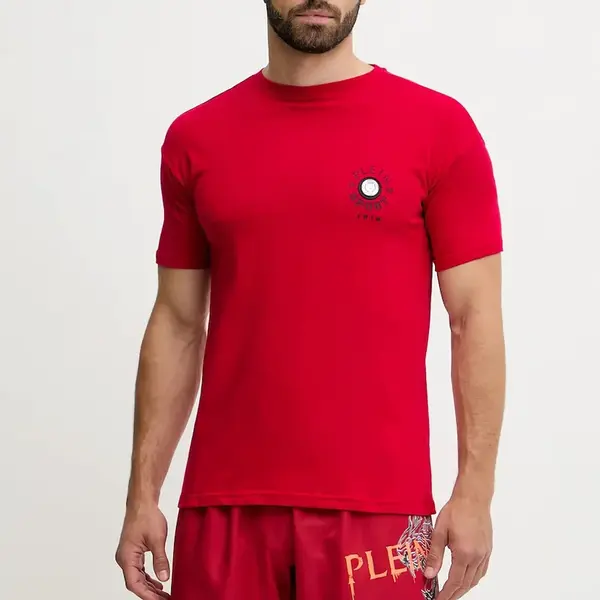 Bavlněné tričko PLEIN SPORT pánské, červená barva, s aplikací, PS25MTS09