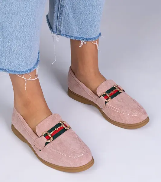 Gemre Pink eco-suede loafers with a gold ornament Daliana
