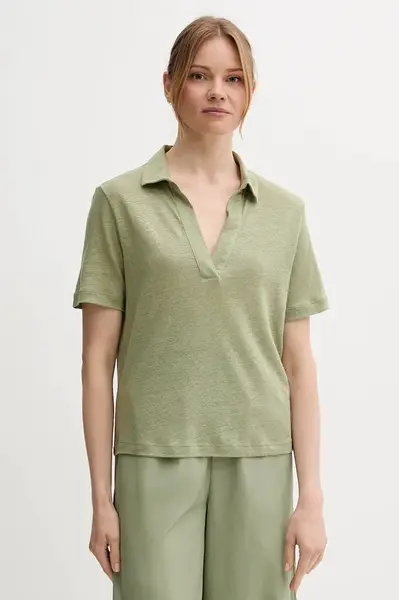 Plátěné polo tričko United Colors of Benetton dámské, zelená barva, 37UJD300Y