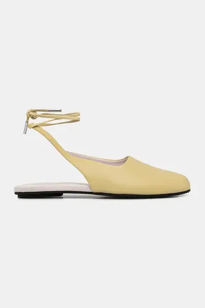 Kožené baleríny Calvin Klein BALLERINA SLING BACK LTH žlutá barva, HW0HW02655