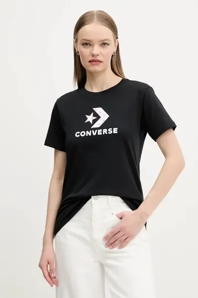 Bavlněné tričko Converse černá barva, 10027386-A01