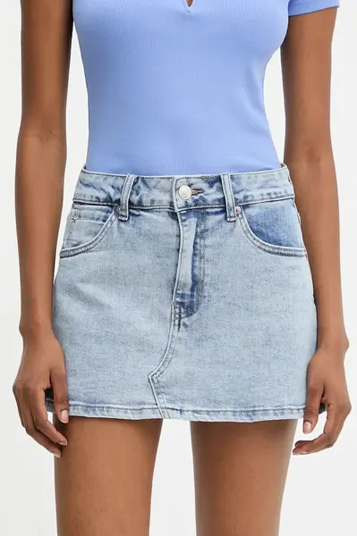 Džínová kalhotová sukně Answear.LAB dámská, modrá barva, hladká, medium waist