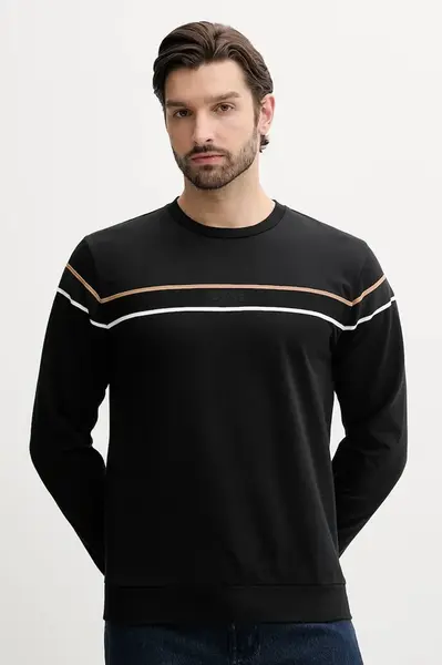 Bavlněná mikina BOSS pánská, černá barva, s aplikací, 50545589