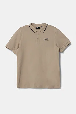 Dětské polo tričko EA7 Emporio Armani béžová barva, s potiskem, 7B000023 AF12901