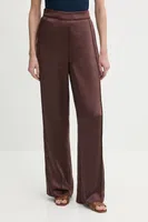 Kalhoty Sisley dámské, hnědá barva, široké, high waist, 4KANLF06M