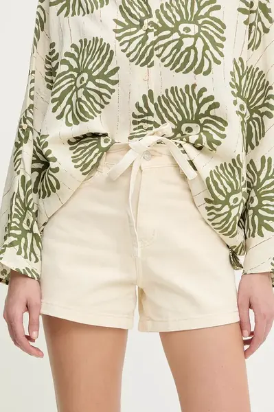 Džínové šortky Answear.LAB dámské, béžová barva, hladké, high waist