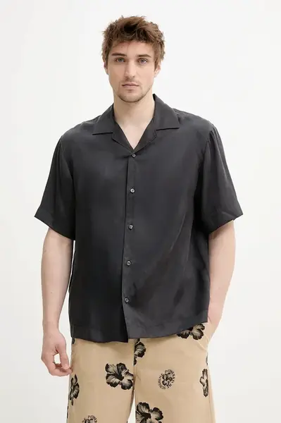 Košile HUGO pánská, černá barva, relaxed, 50539342