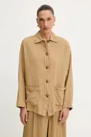 Lněná košile MAX&Co. dámská, zelená barva, relaxed, s klasickým límcem, 2516111035200