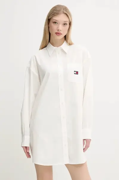 Bavlněné šaty Tommy Jeans bílá barva, mini, oversize, DW0DW21122