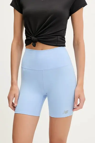 Tréninkové šortky New Balance dámské, modrá barva, high waist, WS51114ELE