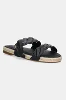 Kožené pantofle Tommy Hilfiger LEATHER ROPE ESPADRILLE MULE dámské, černá barva, FW0FW08503