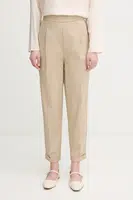 Kalhoty United Colors of Benetton dámské, béžová barva, střih cigarette, high waist, 40FADF092