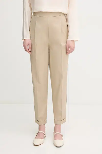 Kalhoty United Colors of Benetton dámské, béžová barva, střih cigarette, high waist, 40FADF092