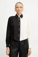 Lněná košile Forte Forte dámská, černá barva, relaxed, s klasickým límcem, 13829bis my shirt