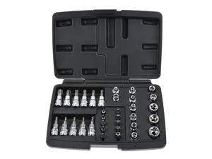 GEKO Hlavice 3/8” nástrčné a zástrčné TORX (T10-T55) a E-TORX (E4-E20), s nástavci, sada 34 ks