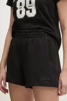 Bavlněné šortky Dkny dámské, černá barva, hladké, high waist, DP5S5252