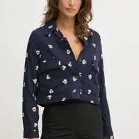 Bunda se lněnou směsí Pepe Jeans GEORGINA tmavomodrá barva, PL402529