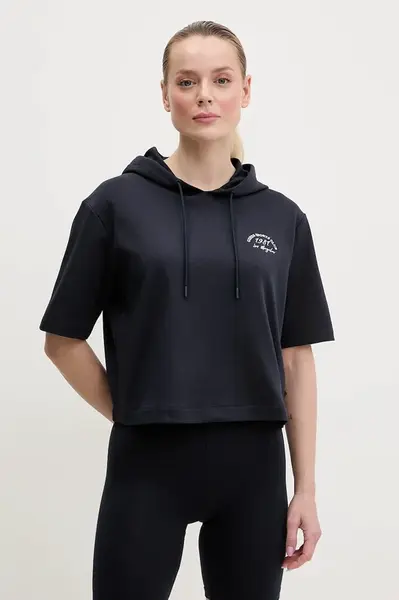 Mikina Guess NIGELLA dámská, tmavomodrá barva, s kapucí, melanžová, V5GQ05 KCS01