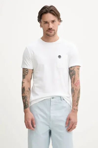 Bavlněné tričko Timberland bílá barva, TB0A2CQY1001