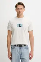Bavlněné tričko Calvin Klein pánské, béžová barva, s potiskem, LV04RC854G