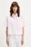 Bavlněná košile Guess Jeans dámská, růžová barva, relaxed, s klasickým límcem, W5GH98 WH7Q1