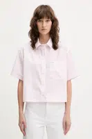 Bavlněná košile Guess Jeans dámská, růžová barva, relaxed, s klasickým límcem, W5GH98 WH7Q1