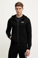 Bavlněná mikina EA7 Emporio Armani pánská, černá barva, s kapucí, s potiskem, AF13512.7M000568