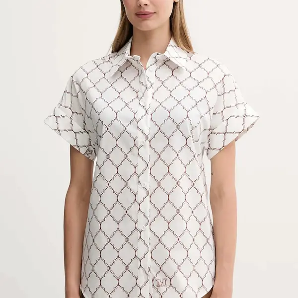 Bavlněná košile Max Mara Beachwear dámská, bílá barva, regular, s klasickým límcem, 2516111029600