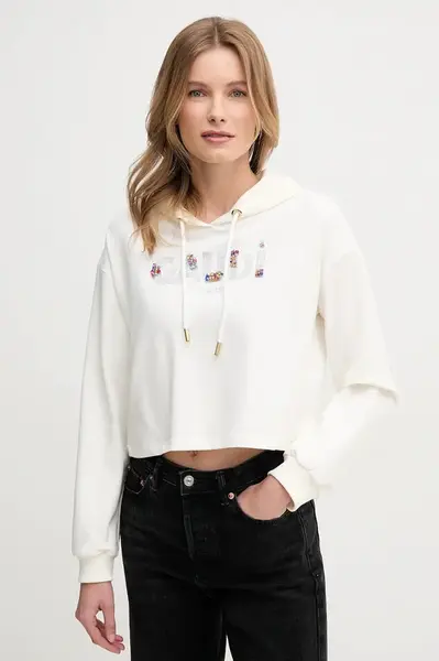 Mikina Gaudi dámská, béžová barva, s kapucí, s aplikací, 511BD64033