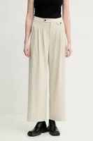 Kalhoty s příměsí vlny Gestuz dámské, béžová barva, jednoduché, high waist, 10910011