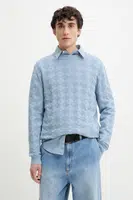 Bavlněný svetr HUGO pánský, modrá barva, lehký, 50536694