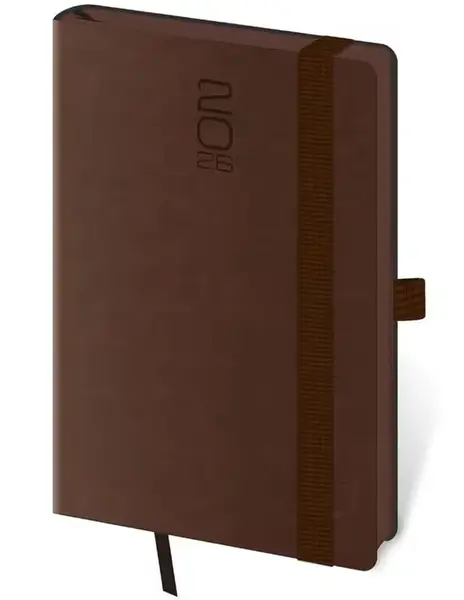 Kapesní diář 2026 Memory tmavě hnědý s gumičk