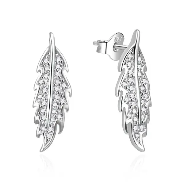 Agato Stříbrné náušnice Listy se zirkony AGT-E089PW