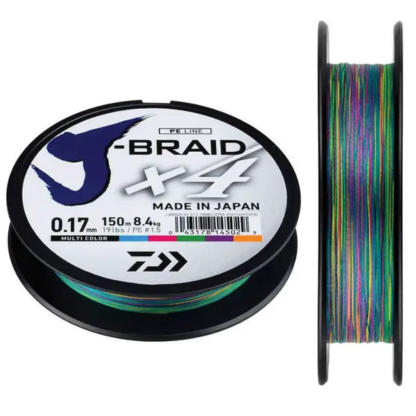 Daiwa splétaná šňůra j-braid multi color 300 m-průměr 0,22 mm / nosnost 17 kg