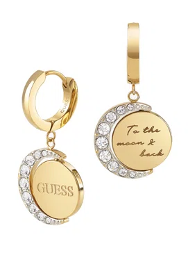 Guess Kruhové pozlacené náušnice s přívěsky Moon Phases JUBE01192JWYG