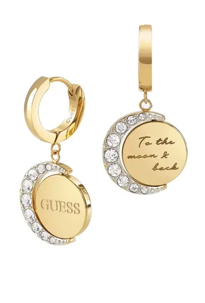 Guess Kruhové pozlacené náušnice s přívěsky Moon Phases JUBE01192JWYG