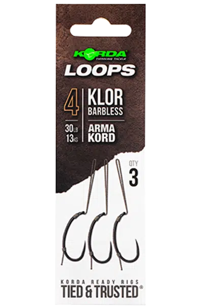 Korda hotové montáže loop rigs klor barbless - háček 4 nosnost 30 lb