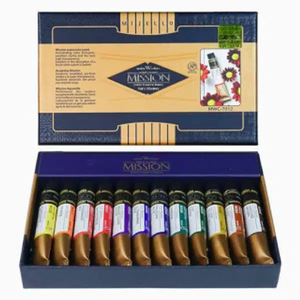 Sada akvarelových barev Mijello 12x7ml Mission Gold