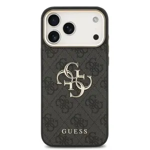 Zadní kryt Guess PU Leather 4G Metal Logo Gold Frame pro Apple iPhone 17 Pro Max, černá