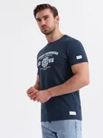 Ombre Men's cotton t-shirt with college style print - navy blue