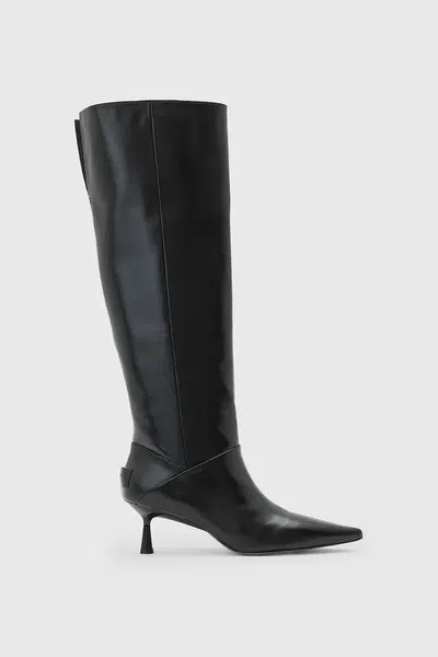 Vysoké čižmy AllSaints ODYSSEY LOW BOOT čierna farba, na vysokom podpätku, W019FD