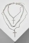 Necklace with layering and cross - silver colors