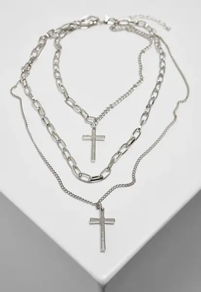 Necklace with layering and cross - silver colors