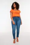 Trendyol Curve Modré Džínsy s Vysokým Pásom a Elastickým Strihom