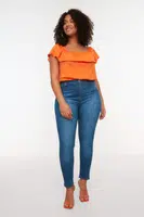 Trendyol Curve Modré Džínsy s Vysokým Pásom a Elastickým Strihom