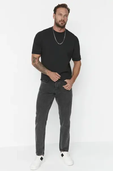 Trendyol antracitové džínsy Essential Fit Denim nohavice